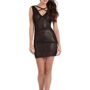 BCBG Max Azria Sven Black & Gold Lined Sheer Sleeveless‎ Mini Dress Size 8